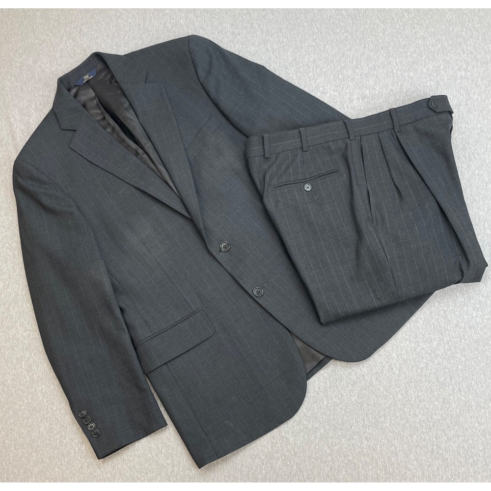 Brooks Brothers Suit Mens 40R Gray Pinstripe Wool Stretch Pants 34 x 30 - 2 Pcs
